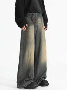 Teen Boys' Loose Fit Pocketed Wide Leg Casual Denim Jeans