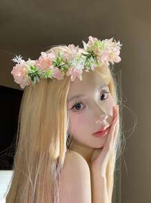 1 pièce Bandeau fleuri de la forêt des fées, bande de cheveux florale réaliste pour femmes, décoration de mariage, fête, anniversaire, princesse, séance photo, accessoire de voyage