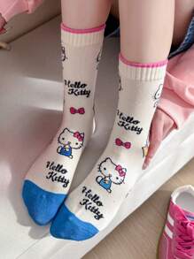 Sanrio Hello Kitty、MyMelody、Kuromi 1 双男女/情侣中长袜，个性化、搞笑、快乐、丰富多彩、创意动漫卡通设计，节日礼物，舒适透气，提升家庭日氛围，时尚新潮，男女皆宜，搞笑袜子，疯狂，动漫，多色袜子，秋季