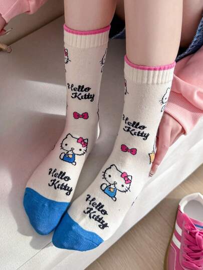  Sanrio Hello Kitty、MyMelody、Kuromi 1 双男女/情侣中长袜，个性化、搞笑、快乐、丰富多彩、创意动漫卡通设计，节日礼物，舒适透气，提升家庭日氛围，时尚新潮，男女皆宜，搞笑袜子，疯狂，动漫，多色袜子，秋季