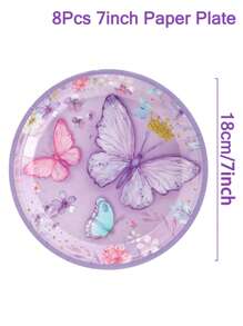 40pcs/Set Purple Butterfly Theme Disposable Tableware, Purple Butterfly Party Decoration Paper Cutlery Dinnerware, Butterfly Party Decoration Birthday Decor Babe Shower Decoration Gender Reveal Decor, Home Decor, Room Decor, Table Decor - Purple Butterfly Tableware - View 12