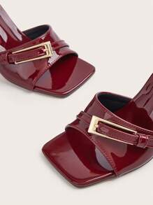 Wine Red Metallic Buckle Detail Thin Heel Stilettos High Heeled Sandals For Women