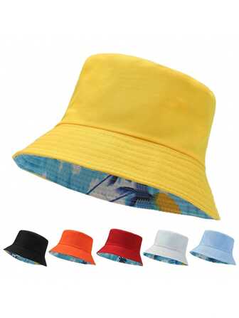 1PC Double Side Can Be Worn Bucket Hat Personalized All The Sun Hat Suitable For Travel Mountaineering And So On