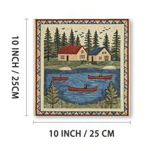 1 Pc, 3-4 Designs Of Scandinavian Cabins And Canoes On A Lake, Original, Canvas, Wall Art, Living Room Wall Decor, Bedroom, Bathroom, Framed Wall Newspaper, Art Prints, Wall Art, Home Decor, Holiday, Gifts. Home Decorat 1 - Multicolor - View 8