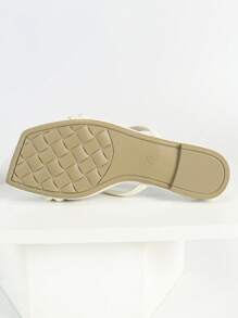 planare Women's Beige Tie-Up Flat Sandals, Square Open Toe Slides, Criss-Cross Strap Design, Comfortable Beach Shoes/Slippers, Casual Easy-To-Wear Shoes, Bohemian Style Casual Mules, Easy To Wear For Formal Occasions, Comfortable And Lightweight, Non-Slip Rubber Sole, Suitable For Long-Time Walking And Work, Can Be Paired With T-Shirts, Dresses, Bikinis, Swimwear And Other Casual Outfits, Ideal For Long-Distance Walking And Commuting, Essential Summer Sandals - Beige - View 10