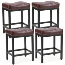 Edx Bar Stools Set Of 2, Modern Counter Height, 24 Inch Kitchen Barstools With Metal Base, PU Leather Saddle Seats For Kitchen Island, Gray - 棕色 - 查看 4