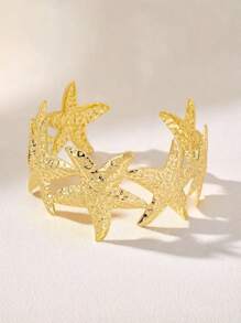 1 pieza Pulsera de moda con eslabón de estrella de mar de metal, diseño ajustable y abierto para mujeres, adecuado para la playa, atuendo diario y citas