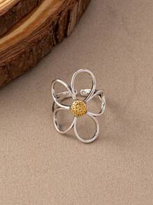 1pc Vintage Bohemian Style Petite Rose Flower Cutout Sunflower Open Ring Adjustable Size Valentines,Mom,Mother,Mother's Day,Gift