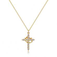 1 Pc Women's Fashion Cross Personalized Pendant Diamond Necklace, Gold-Plated Cross Item, Simple And Elegant Chain, Ideal Gift For Daily Wear, Weddings, Engagement Parties, Halloween