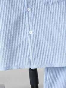 Boys Stylish Plaid Short Collar Shirt Set (Suitable For All Seasons) - Baby Blue - View 4