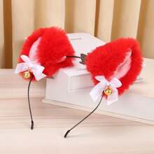 1 pièce Serre-tête oreilles de chat moelleux avec clochette de Noël et nœud papillon. Serre-tête oreilles de chat pour Noël, cosplay, fête, costume d'Halloween