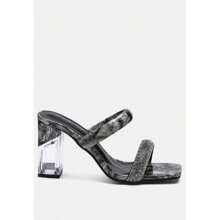 Krypton Marble Print Clear Block Heel Sandals