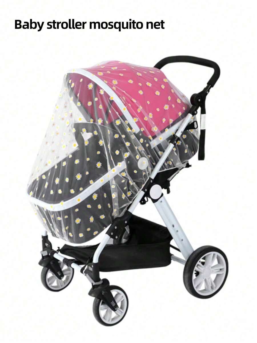 1pc Baby Stroller Full Cover Mosquito Net, Printed Pushchair Insect Netting, Extra Large & Dense, Universal Fit