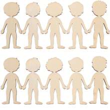 5pcs Wooden Boy & Girl Decorative Pieces, Children's DIY Painting Wood Craft Decoration