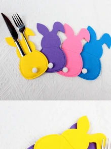 Bolsa de cuchillo y tenedor con diseño de conejo de Pascua, Juego de cubiertos con diseño de conejo, Adecuado para fiestas de Pascua, Un excelente regalo para familiares y amigos