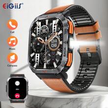 EIGIIS Men's Smart Sports Watch, With LED Light, 100+ Sports Modes, Supports Multiple Languages, Message Reminder, Wireless Calling (Answering/Making Calls), Do Not Disturb Mode, Weather Forecast, Compatible With Android And IOS, Holiday Gift