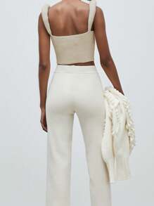 Womens Square Neck Tank Tops Fashion Sleeveless Solid Color Knit Tops Slim Fit Shirts - Khaki - View 6