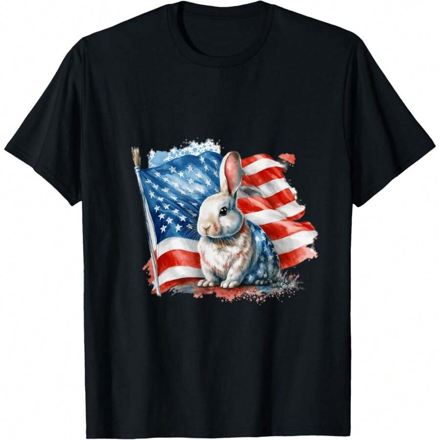 Funny Tshirts Easter Gifts Bunny Flag Of April Easter Day Women USA T-Shirt Oversized Tees For Men,Men'S T-Shirt- 100% Cotton, Casual Fit With Crew Neck& Short Sleeves, Machine Washable- Perfect For All Seasons