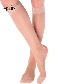 1/2/4 Pairs Ultra Thin Women Pantyhose, Solid Color Knee-High Socks, Sheer Leg Stockings
