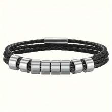1 pieza Brazalete personalizado de piel de PU negra y acero inoxidable con grabado personalizado con su nombre/familia/nombre de pareja, regalo para familia, pareja, hombres, Día del Padre