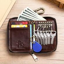Top Grain Leather Keychain, Waist-Hung Access Card & Anti-Theft Real Leather Key Holder, 2-In-1 Coin Purse, Multi-Card Slots Short Wallet, Suitable As Gifts For Valentine's Day, Father's Day, Teachers' Day, Back To School, Graduation, And Christmas