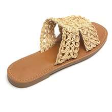 Slide Sandals With Openwork Floral Strap And Contoured Footbed - Beige - View 4