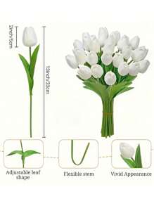 10 قطع من الزهور البيضاء الأنيقة الاصطناعية - ساق بلاستيكية ريالية ، مثالية لعيد الحب ، إكليل الربيع ، باقات الزفاف ، ديكور المنزل والمكتب والحفلات ، لا تحتاج إلى طاقة أو بطارية