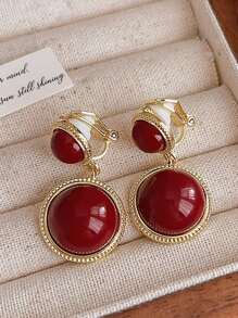 2 件复古圆形人造珍珠几何夹式耳环，无需穿孔 - clip - 查看 9