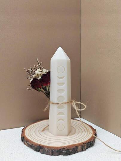Pointed Hexagonal Prism Moon & Sun Eclipse Relief Spire Pillar Candle Silicone Mold DIY Epoxy Resin Pointed Column Candle Mold For Craft Decorative Pillar Candle, Aromatherapy, Gypsum,Reusable Silicone Material