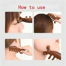 2pcs Sandalwood Massage Comb, Enhance Scalp Health Gua Sha Tool, Meridian Massage Comb With 5 Teeth, No Handle, Traditional Chinese Acupuncture Head Brush To Improve Blood Circulation