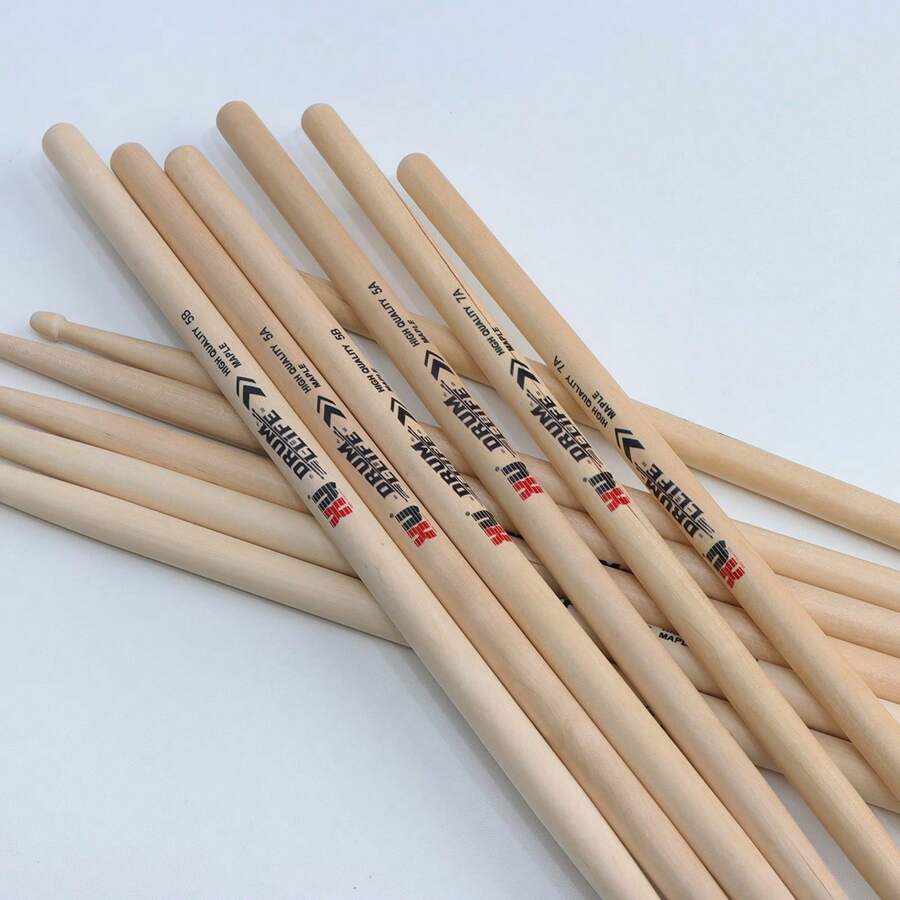 [专业鼓棒] 1 对 - 枫木鼓棒，5A/7A/5B 3 种型号 | 坚固耐用，可承受强烈打击 | 增强抓地力，声音精准 | 适合初学者到专业人士 | 兼容原声鼓和电子鼓 - 原木色 - 查看 1