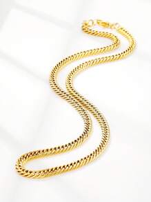 ZG YING ZHOU ZGYZ 1pc Fashionable Stainless Steel Miami 18K Gold Plated Round Curb Chain, Cuban Link, Snake Bone Chain, Figaro Chain Combination Necklace, Unisex Daily Wear Jewelry
