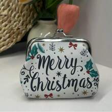 1 pieza Monedero de mujer en piel sintética con cierre de beso, forro de poliéster, diseño estampado de Navidad, un regalo de Navidad de moda