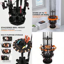 Soporte para varillas de pesca KastKing V16 con base giratoria - Soporte para varillas de pesca que sostiene hasta 16 varillas o combos de pesca, de construcción ligera y duradera en ABS, soporte para varillas de pesca ahorra espacio para el garaje - Estándar 1 - Ver 1
