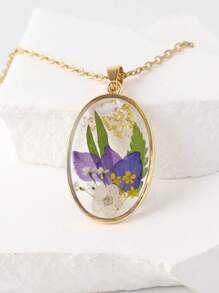 Vintage Dried Flower Sweater Chain, Resin Jewelry, Eternal Flower Light Luxury Pendant, Real Flower Dried Flower Necklace