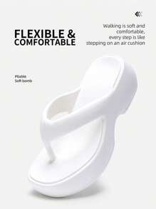 Women's White Thick Sole High Heel Slide Sandals, Summer Slippers, Fashionable Anti-Slip Flip Flops, Outdoor Style - White - View 3