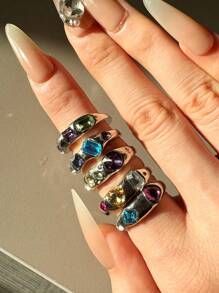 5pcs/Set Vintage Asymmetrical Geometric Colorful Zirconia Rings Set, Versatile Fashionable Elegant Women Jewelry - Multicolor - View 6