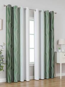 2 Pcs Light Blocking Heat Insulation Window Curtain Panels, Modern 3D Line Print Design, Green & White Ombre Color, Suitable For Living Room, Bedroom, Dining Room, Kids Room, Home Decor, Room Darkening