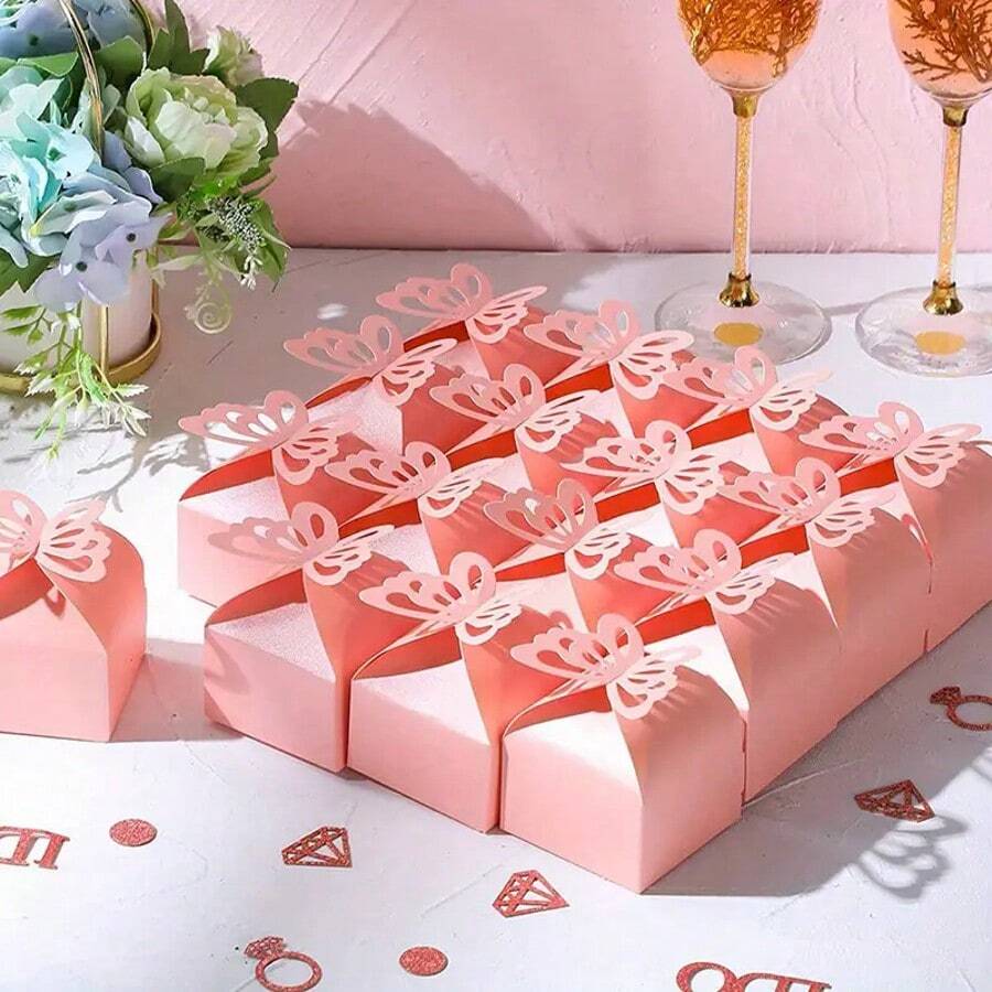 5/10/20 件蝴蝶礼盒，生日婚礼派对珠光纸蝴蝶礼盒方形礼盒节日纸盒 - 禮盒 - 查看 1