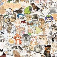 154pcs Cartoon Cat Stickers, Suitable For Stationery, Books, Notebooks, Phone Cases, Luggage, Guitars, Helmets, Birthday Parties, Asymmetrical Shapes - Multicolor - View 13