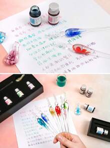Handmade Crystal Glass Dip Pen Set, Student Stationery Glass Pen, Crystal Glass Pen Gift Set Back To School