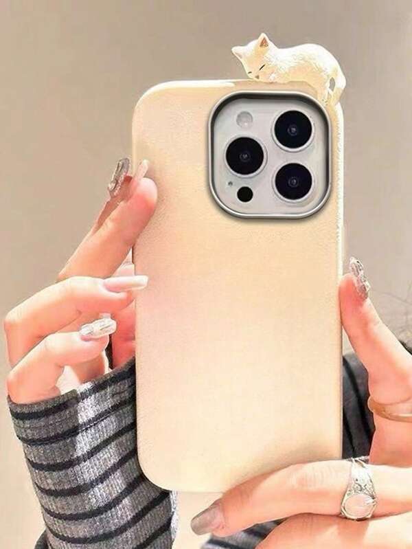 Capa de Celular em Couro PU com Design Fofo de Gatinho 3D - Antiderrapante, Toque Macio, Compatível com 16/15/14, Redmi, Honor, OPPO, Realme