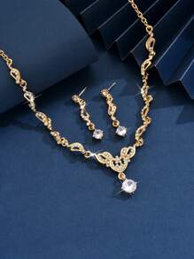 3pcs Women's Heart & Flower Rhinestone Embellished Wedding Jewelry Set