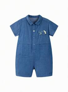 mini bala Baby Workwear-Style Romper - Soft Breathable Jumpsuit, Cute Outdoor Onesie - Denim Dark Blue - View 4