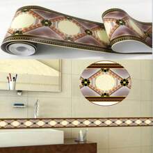 1 rouleau de 2 m/5 m de bordure de papier peint autocollante imperméable et résistante à la saleté, motif floral et marbre, convient pour la décoration des carrelages de la cuisine, de la salle de bain et du salon. Matériau PVC autoadhésif épais, facile à appliquer et à enlever