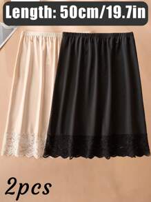 3 Pieces/2 Pieces/1 Piece, Multi Specification, Multi-Color, Solid Color, Spring And Summer Styles, Anti Transparency And Anti Light Medium Long Skirt, Inner Lining Skirt, Lace Bottom, Anti-Static Skirt, Elastic Waistband Suitable For Slightly Overweight Girls, Suitable For Daily Wear Summer, School Fall, Autumn, Halloween