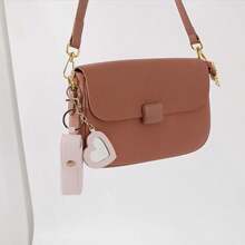 定制字母1件方便携带PU皮革小镜子口红袋钥匙扣女时尚小香风挂饰创意口红盒带镜子零钱包钥匙扣礼物吊坠 - 黑色 - 查看 3