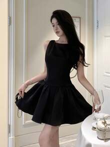 Summer Elegant Black Graduation Evening Party Dress Fashion Pearl Chain Backless Wedding Guest Travel Short Dresses Women Princess Tutu Clothes - View 5