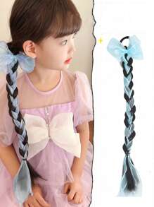1PC KIDS Colorful Bow Wig Braids Hair Rings Ponytail Sweet Cool Twist Long Braids Hair Tie For Girls - Black - View 10