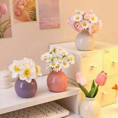 1/2/4pcs Mini Wide-Mouth Ceramic Vases, Colorful Desktop Decor, Creative Planters, Faux Flowers, Dopamine Style, Home Decor, Photography Props, Suitable For Bedroom, Entryway, Holidays, Valentine's Day, Mother's Day, Housewarming, Back To School, Graduation, Room Decor, Study Supplies, Glass Vases